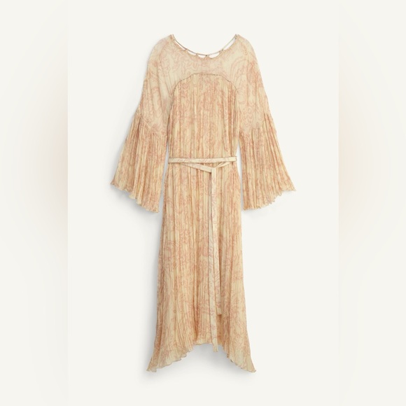 Zara collection 17  Beige Maxi Dress bohemian boho flowy embroidered printed - Picture 9 of 10